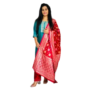 Zyroka Teal & Red Banarasi Kurta Set