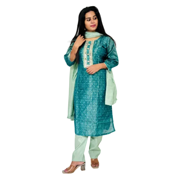 Zyroka Embroidered Kurta Set – Teal & Mint